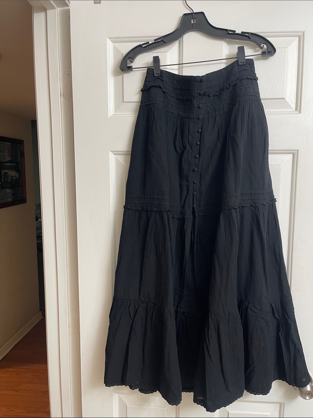Aerie Black Tiered Button-Front Maxi Skirt